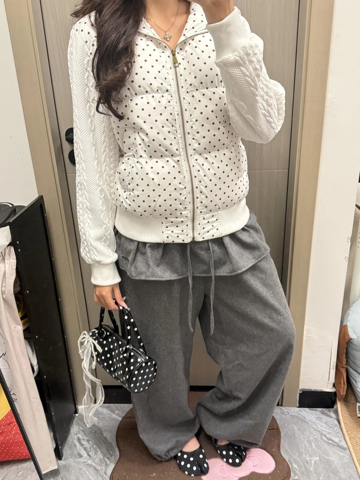 CABLE DOT PUFFER HOODIE