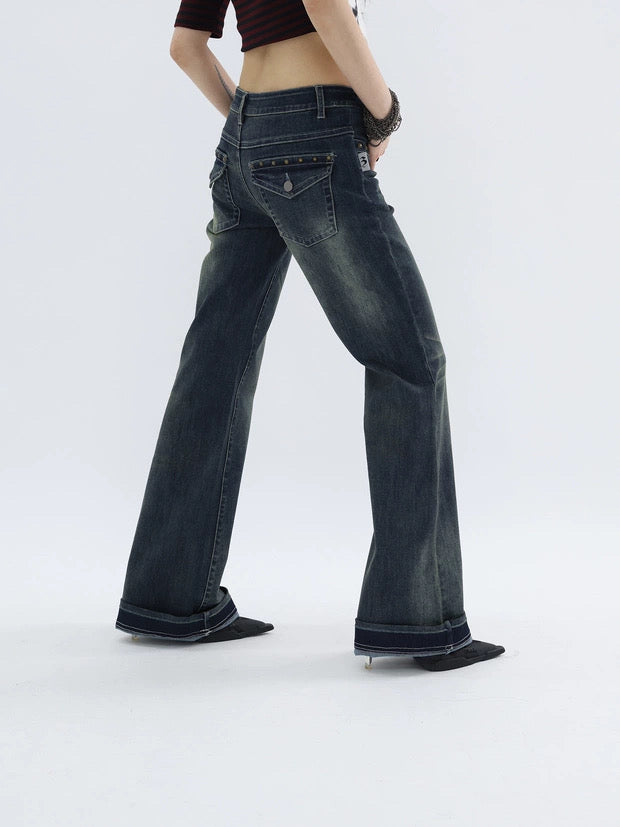 STUDDED FLARE DENIM