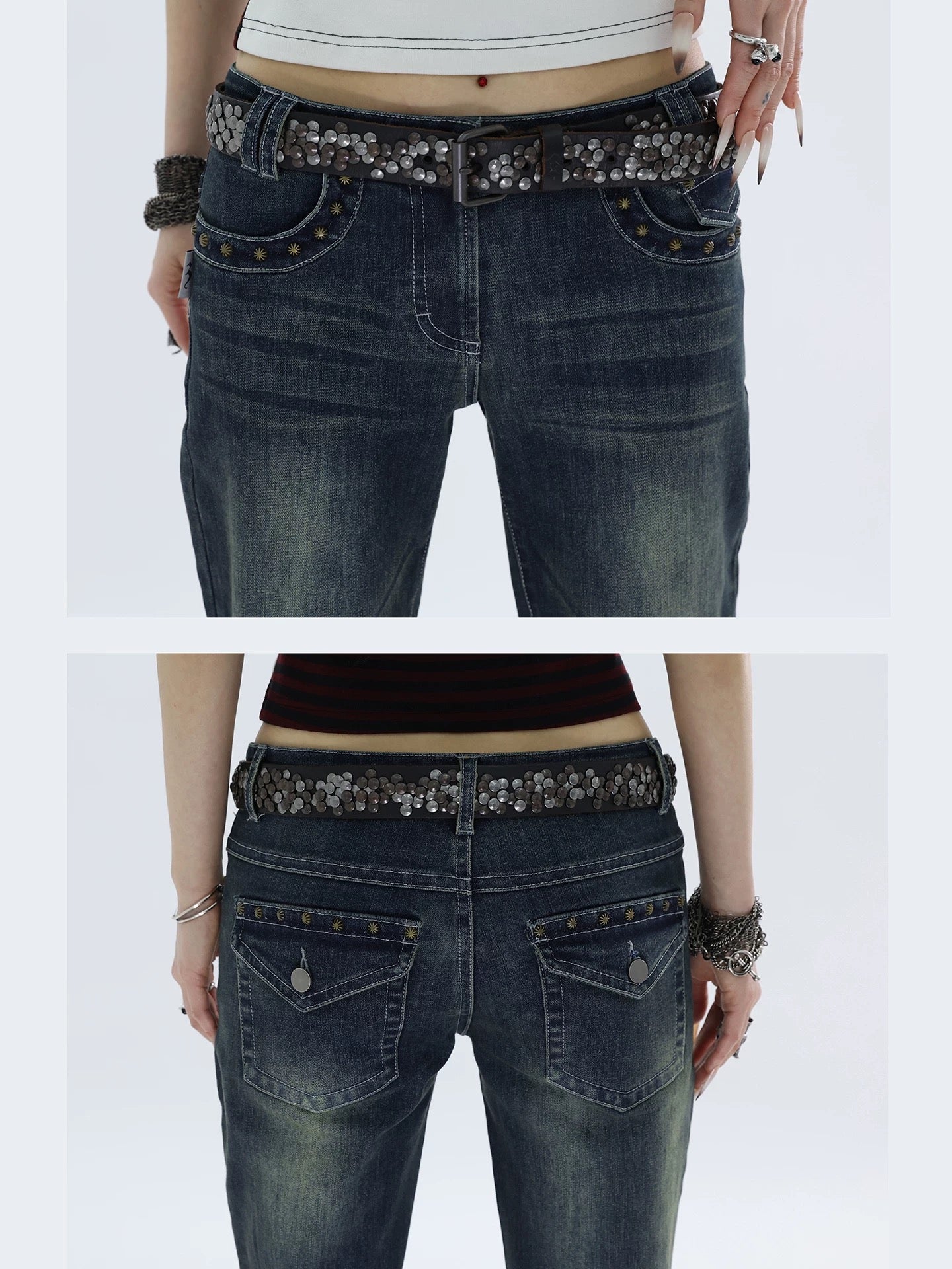STUDDED FLARE DENIM