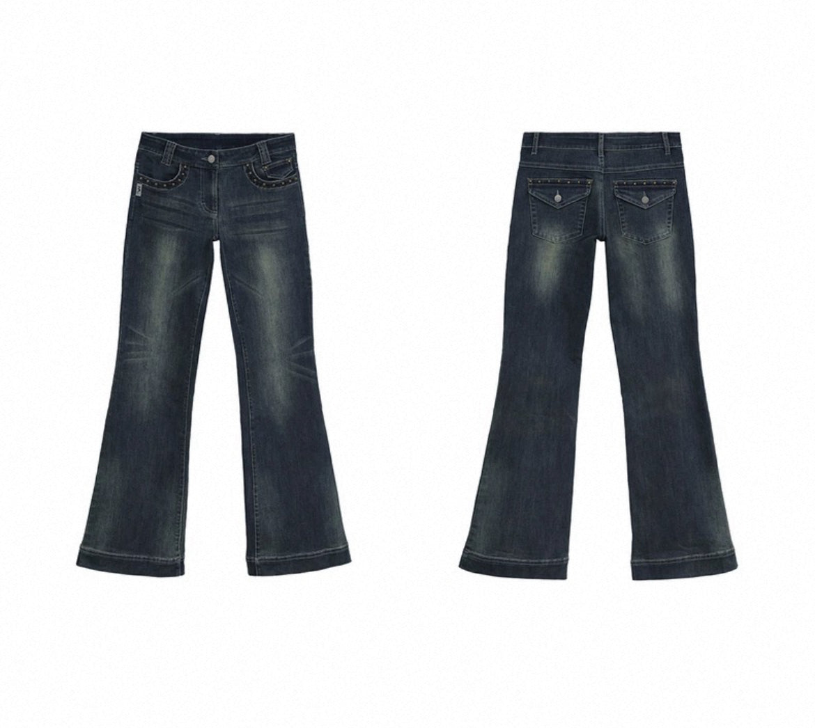 STUDDED FLARE DENIM