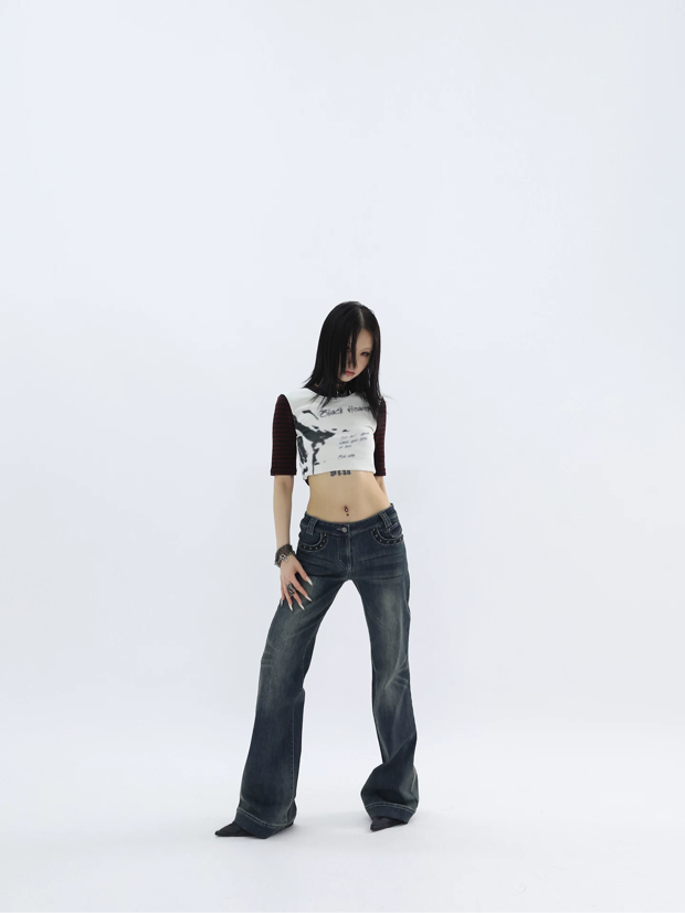 STUDDED FLARE DENIM
