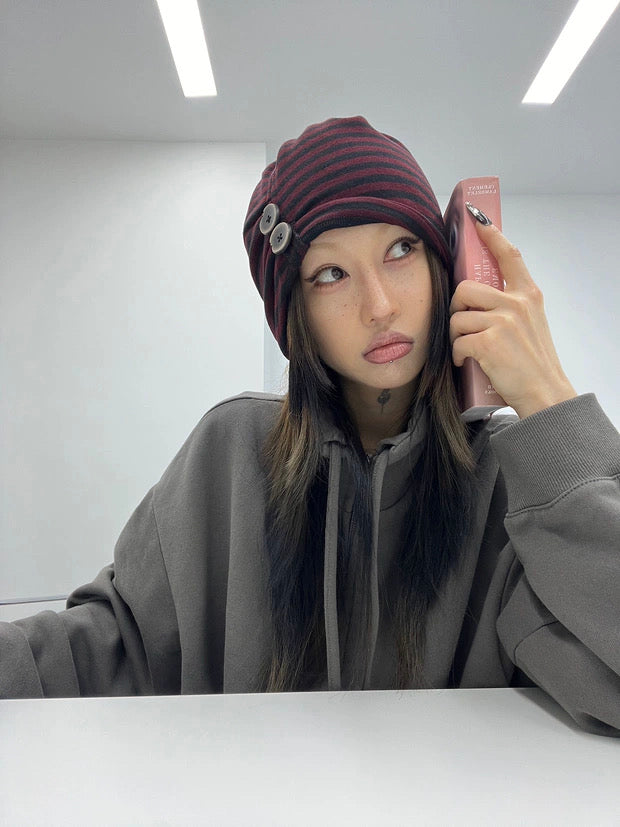 STRIPE BUTTON BEANIE