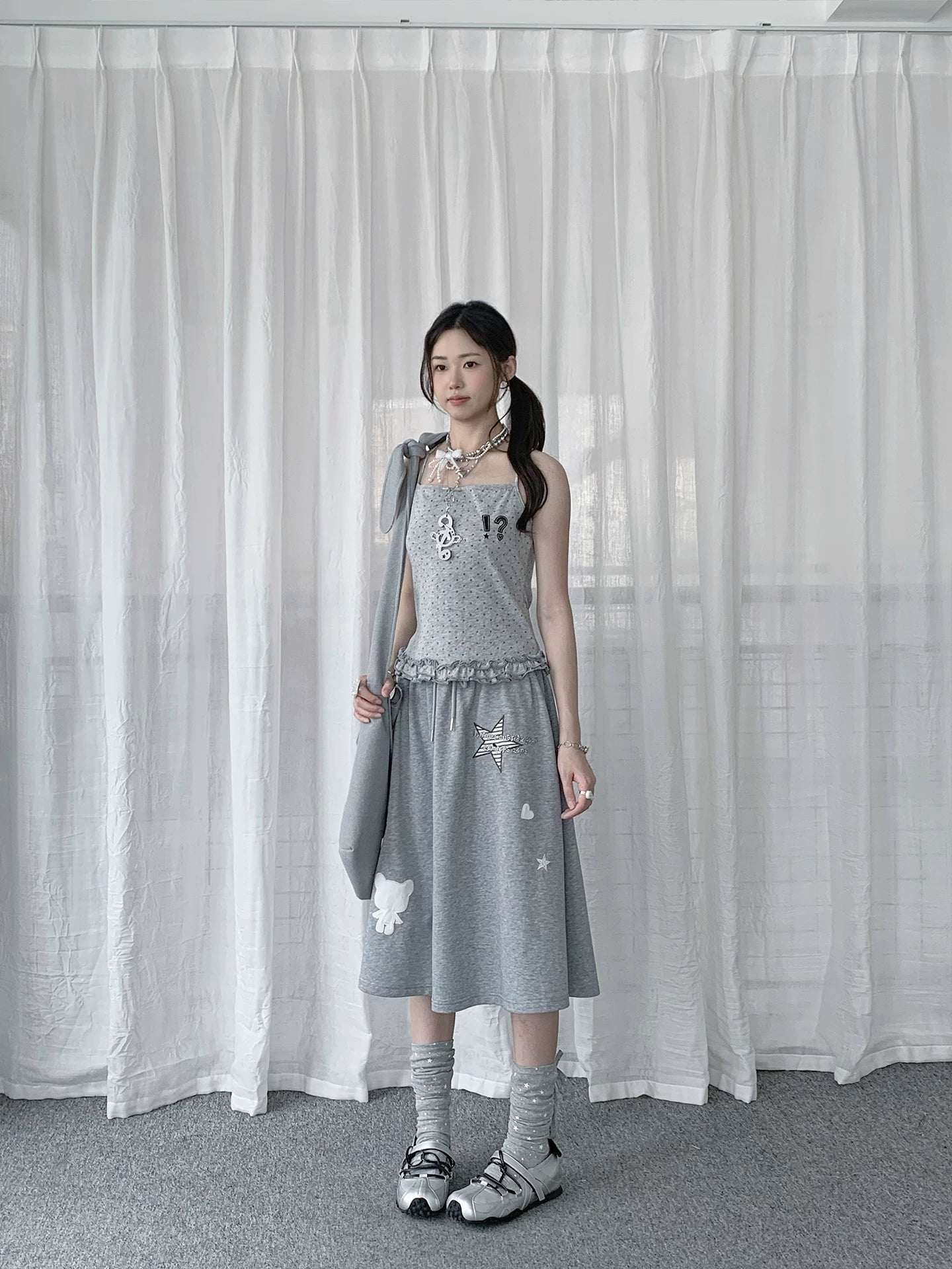 Y2K CARTOON EMBROIDERED MIDI SKIRT