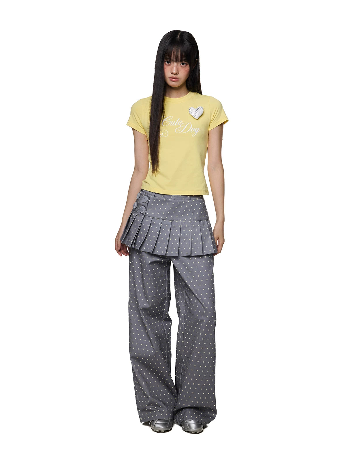 DETACHABLE POLKA DOT PLEATED PANTS