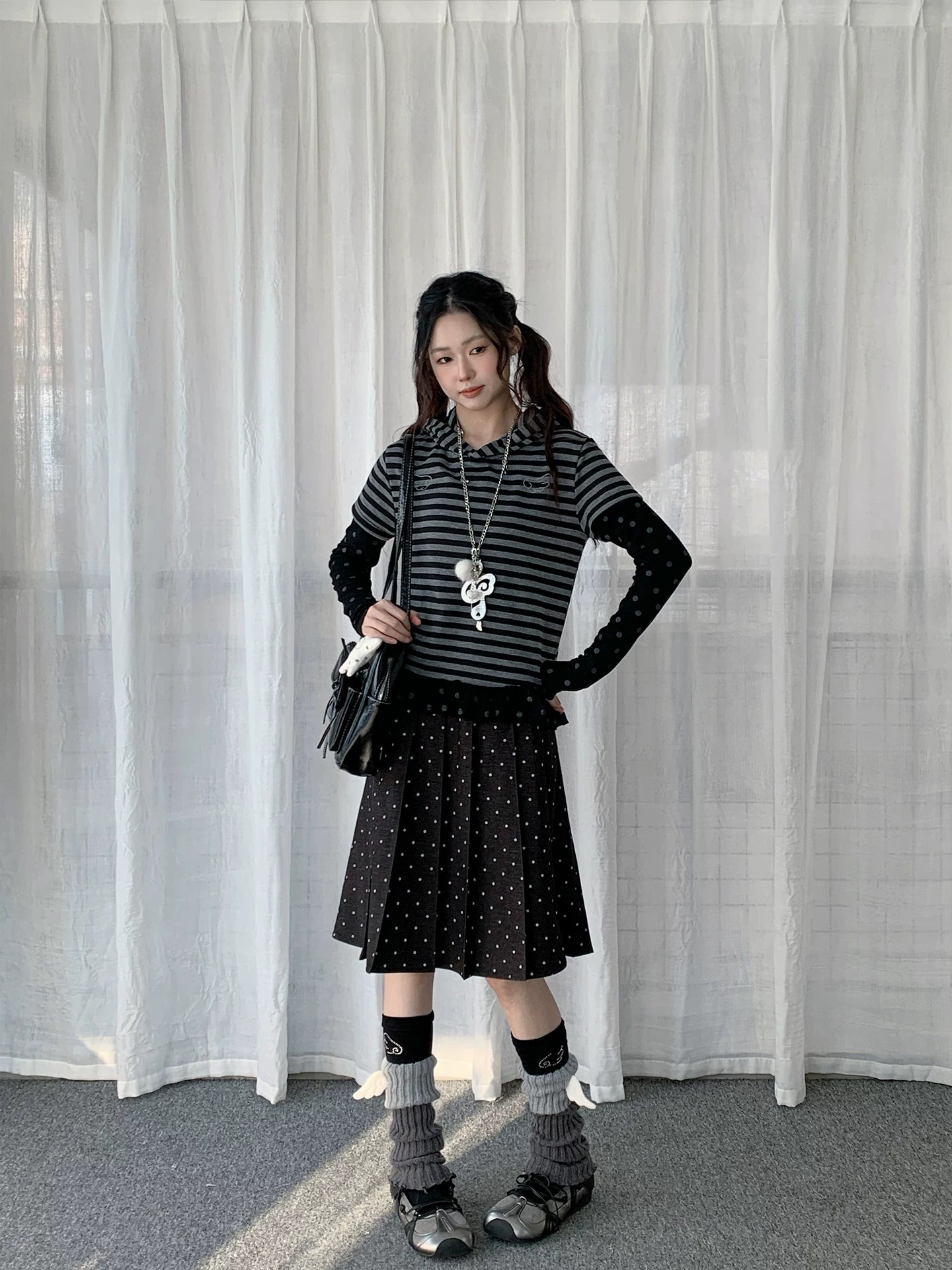POLKA DOT PLEATED MIDI SKIRT