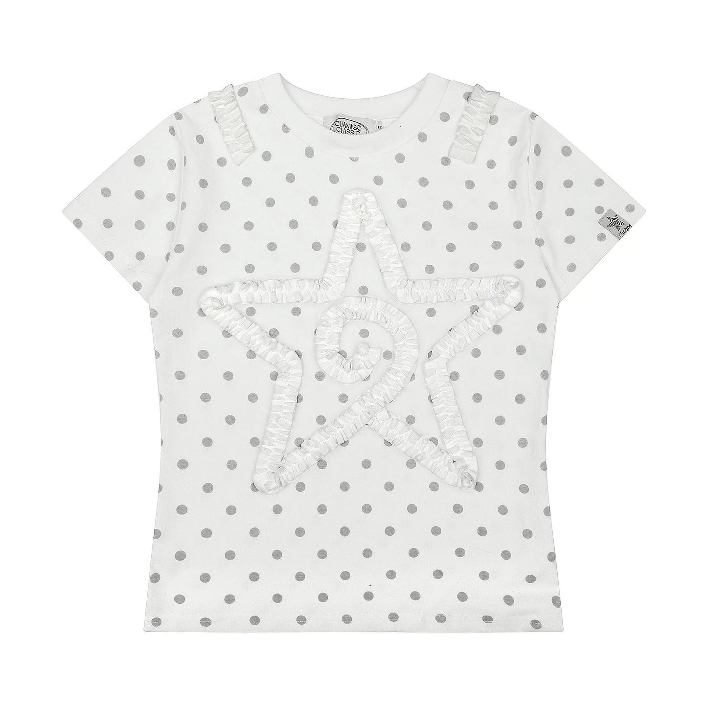 ORANGE POLKA DOT RUFFLE T-SHIRT