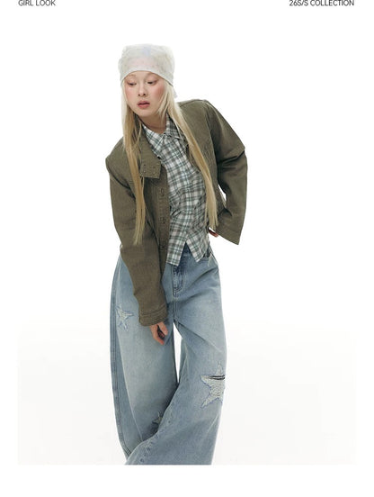 PLEATED DENIM JACKET