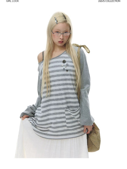 STRIPED SHOULDER T-SHIRT