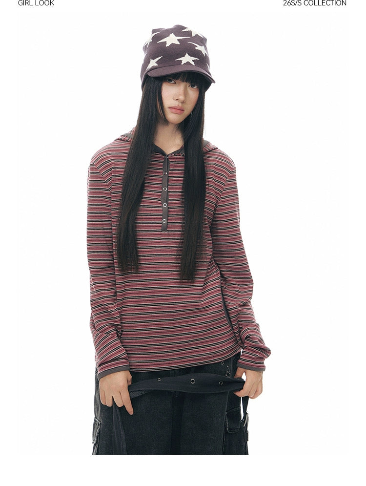 STRIPED HENLEY HOOD TOP