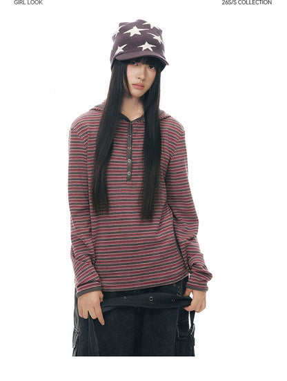STRIPED HENLEY HOOD TOP