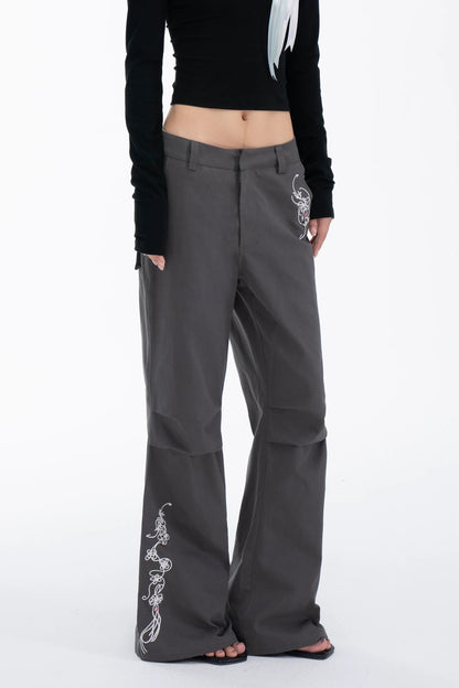 EMBROIDERED FLARE SLACKS