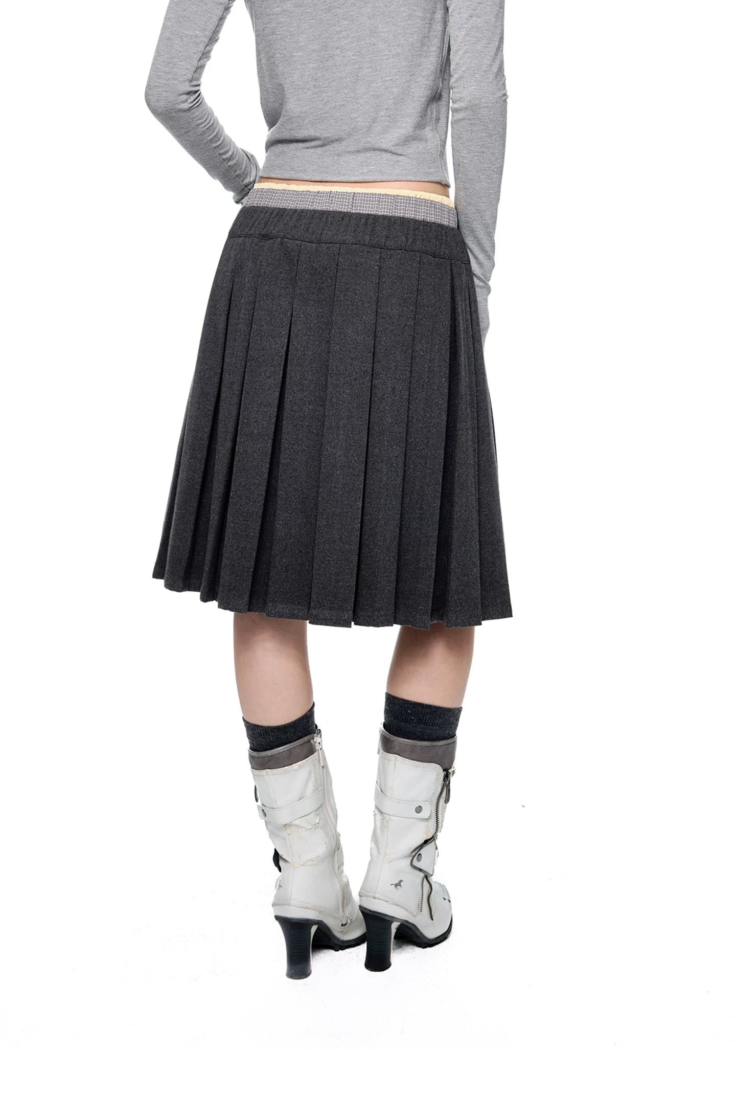 WAIST-LAYERED PLEATED SKIRT