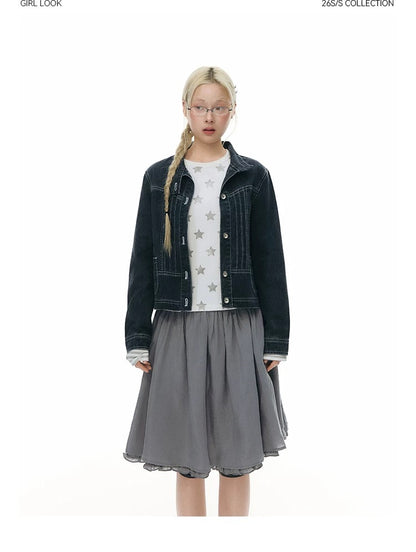 PLEATED DENIM JACKET