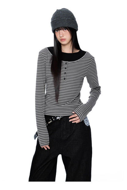 LAYERED HENLEY STRIPE