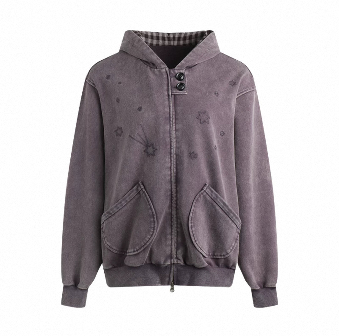 PLAID-TAB HOODED ZIP