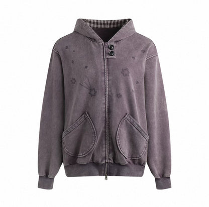 PLAID-TAB HOODED ZIP