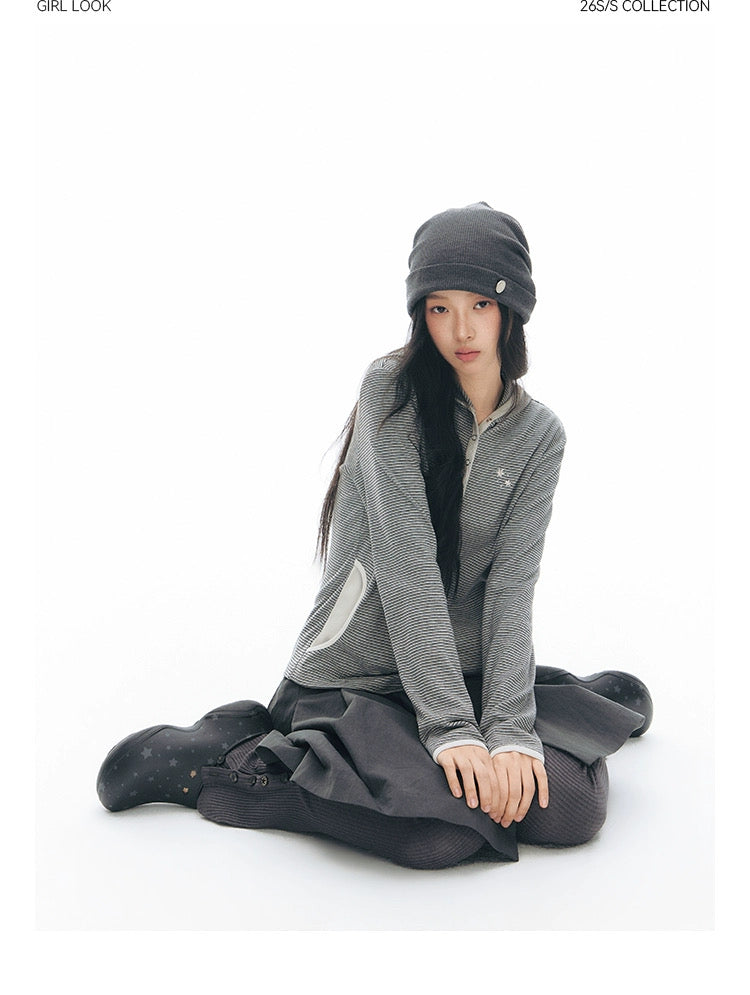 STRIPED HENLEY HOOD TOP