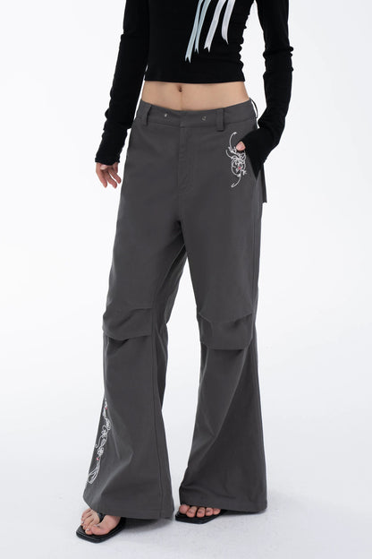 EMBROIDERED FLARE SLACKS