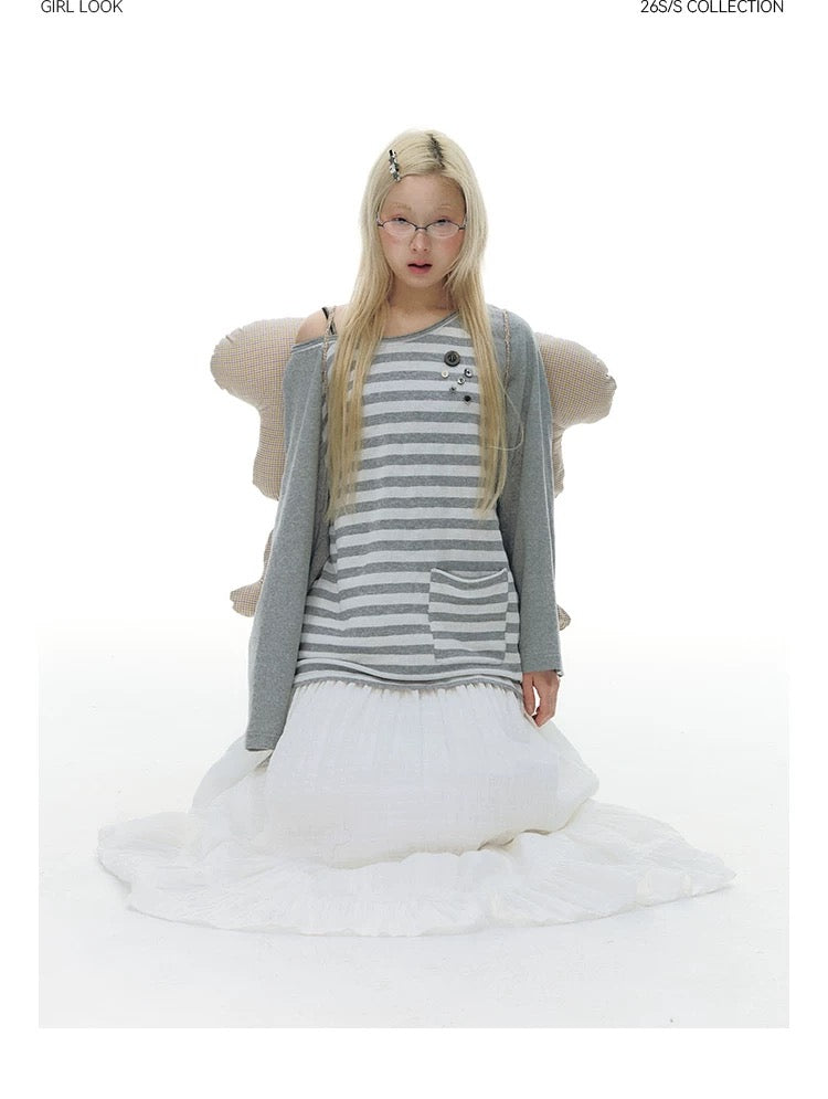 STRIPED SHOULDER T-SHIRT