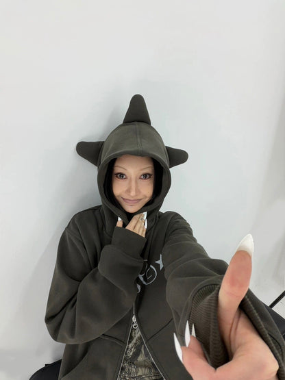 HORNED FLEECE HOODIE