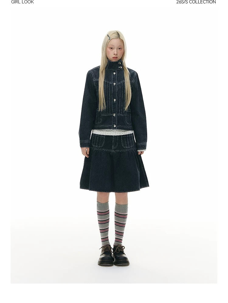 PLEATED DENIM JACKET