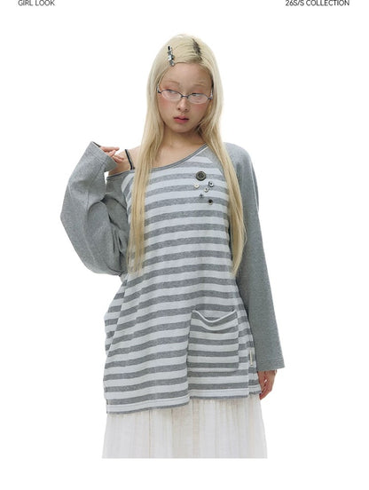 STRIPED SHOULDER T-SHIRT