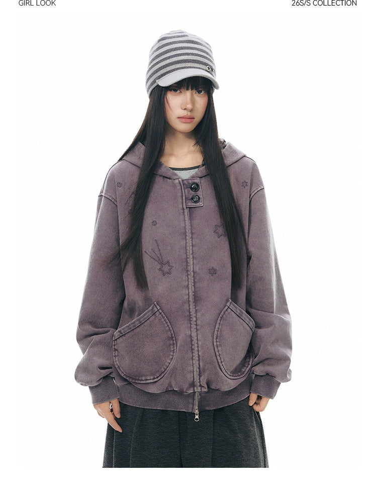 PLAID-TAB HOODED ZIP