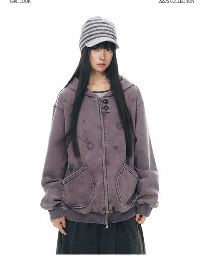 PLAID-TAB HOODED ZIP