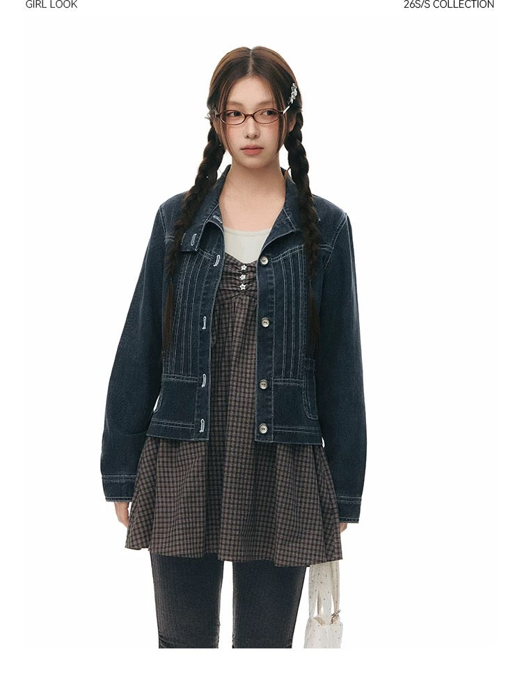 PLEATED DENIM JACKET