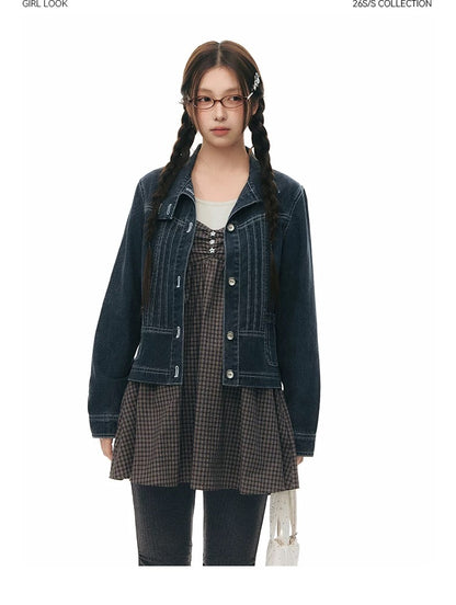 PLEATED DENIM JACKET