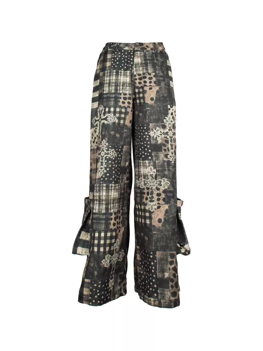 [4RE1GN] Patchwork Plaid Leopard Cross Printed Pants