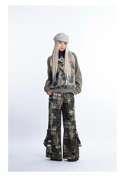 [4RE1GN] Patchwork Plaid Leopard Cross Printed Pants