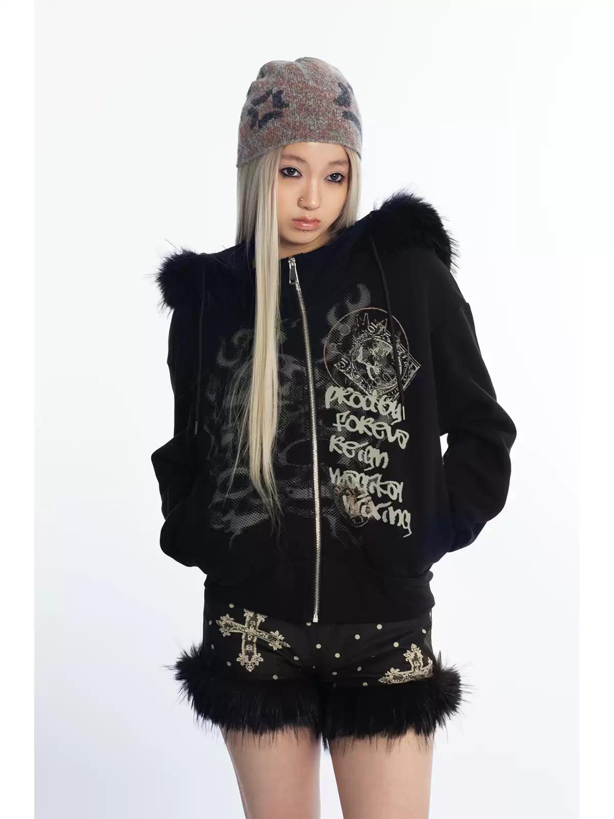 [4RE1GN] Vintage Skull Graffiti Hoodie