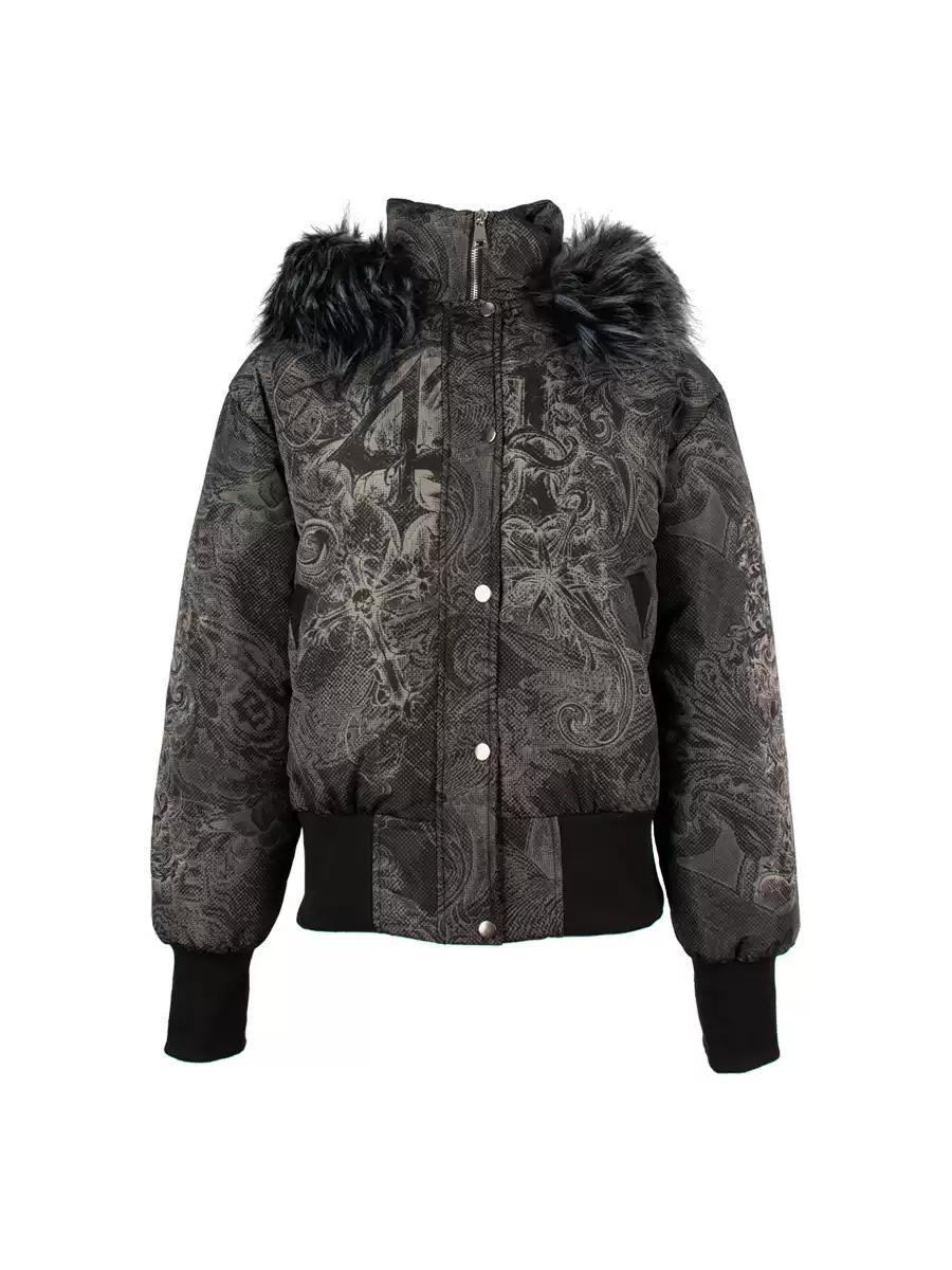 [4RE1GN] Gothic Pattern Fur-collared Down Jacket