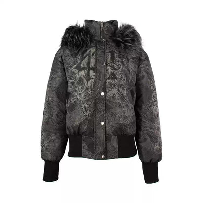 [4RE1GN] Gothic Pattern Fur-collared Down Jacket