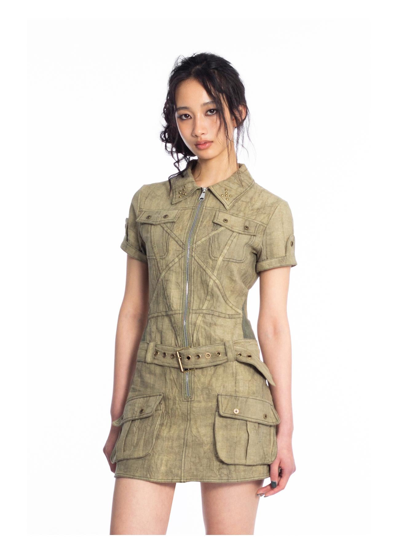 [4RE1GN] Star Patch Cotton Linen Dress