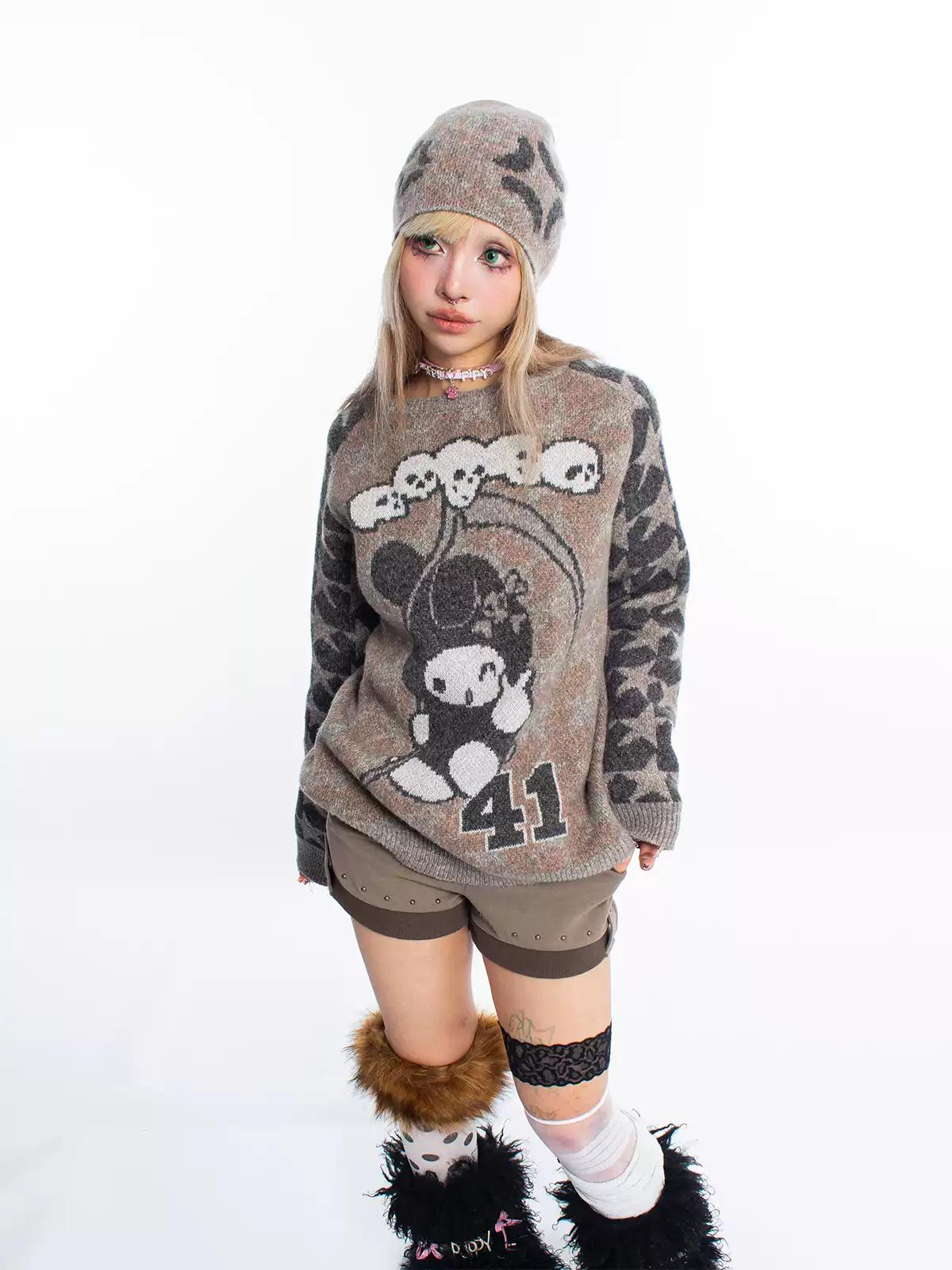 [4RE1GN] Grim Reaper Rabbit Knitted Sweater