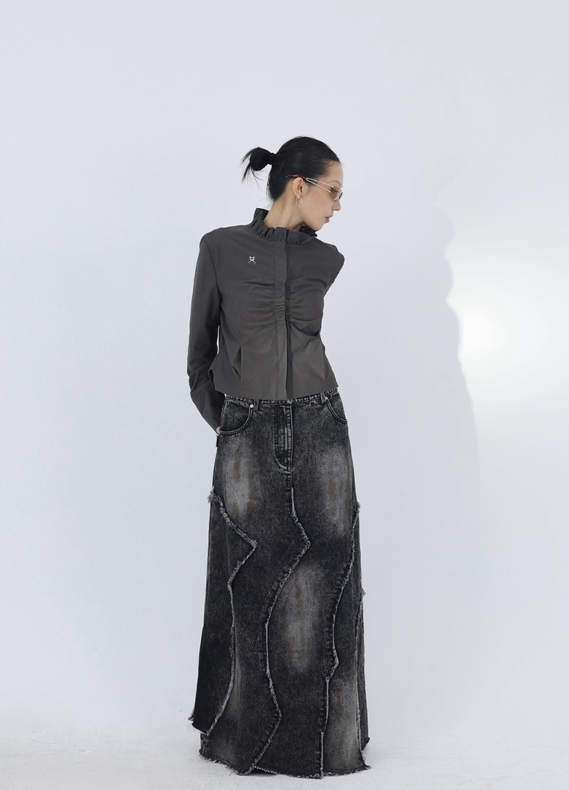 WAVE-CUT DENIM SKIRT