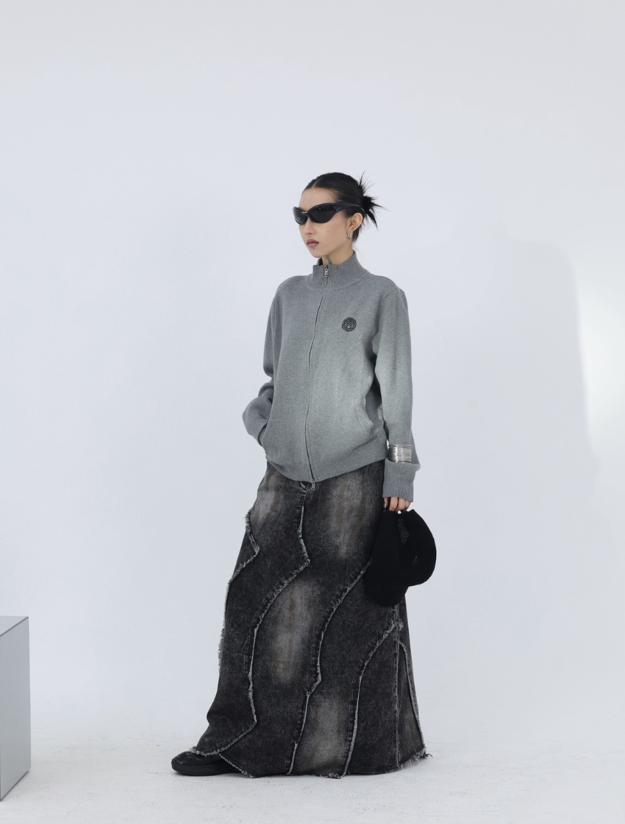 WAVE-CUT DENIM SKIRT