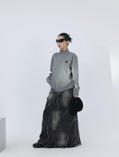 WAVE-CUT DENIM SKIRT