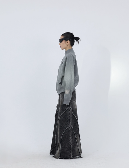 WAVE-CUT DENIM SKIRT