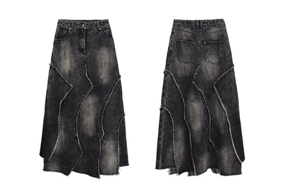 WAVE-CUT DENIM SKIRT
