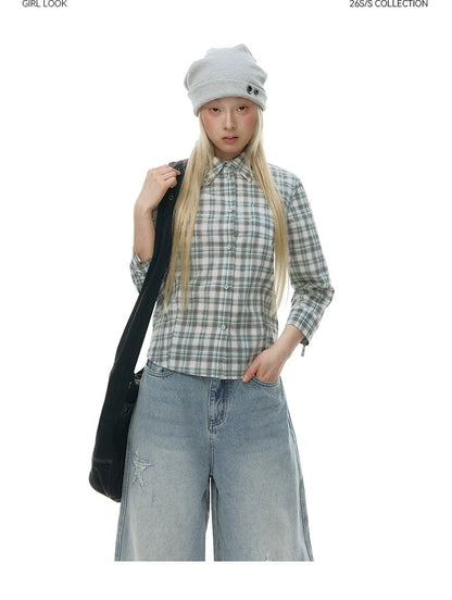 LAPEL PLAID COTTON SHIRT