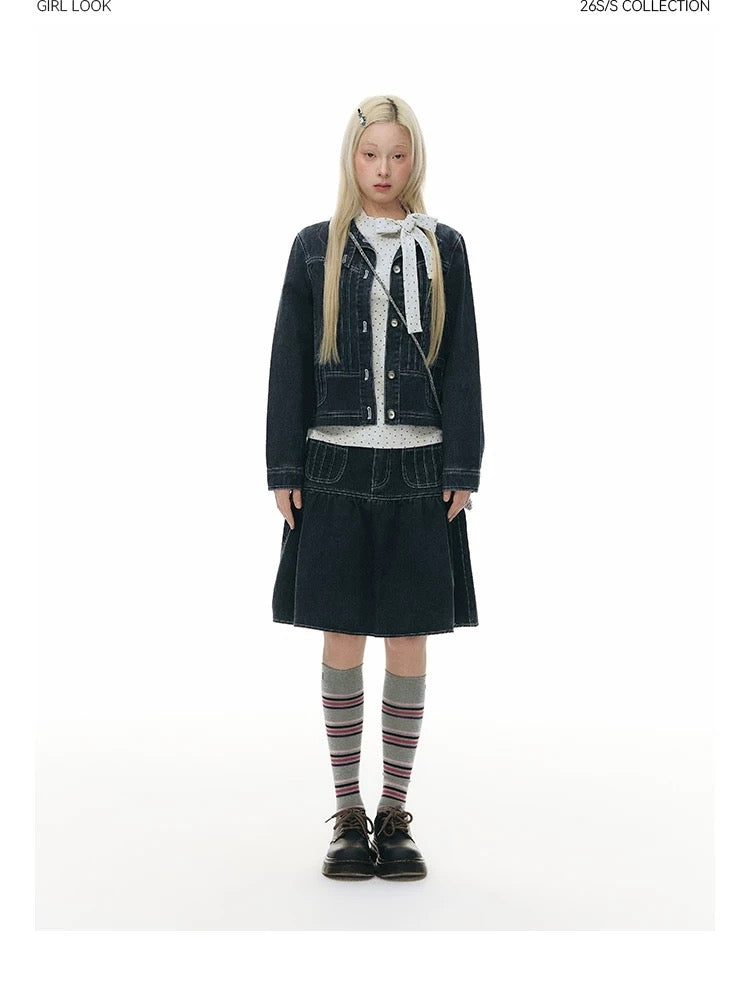 PLEATED DENIM JACKET