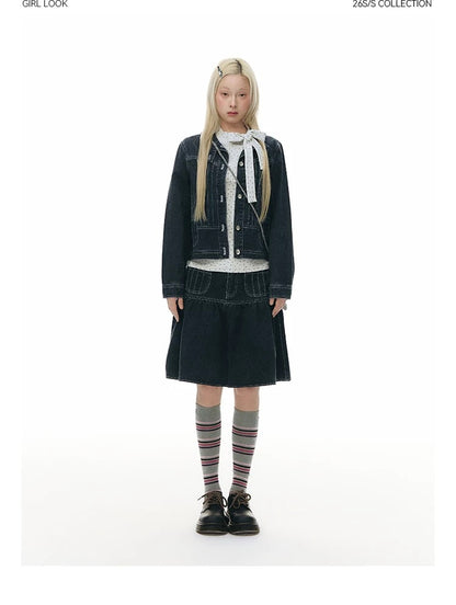 PLEATED DENIM JACKET