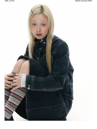 PLEATED DENIM JACKET