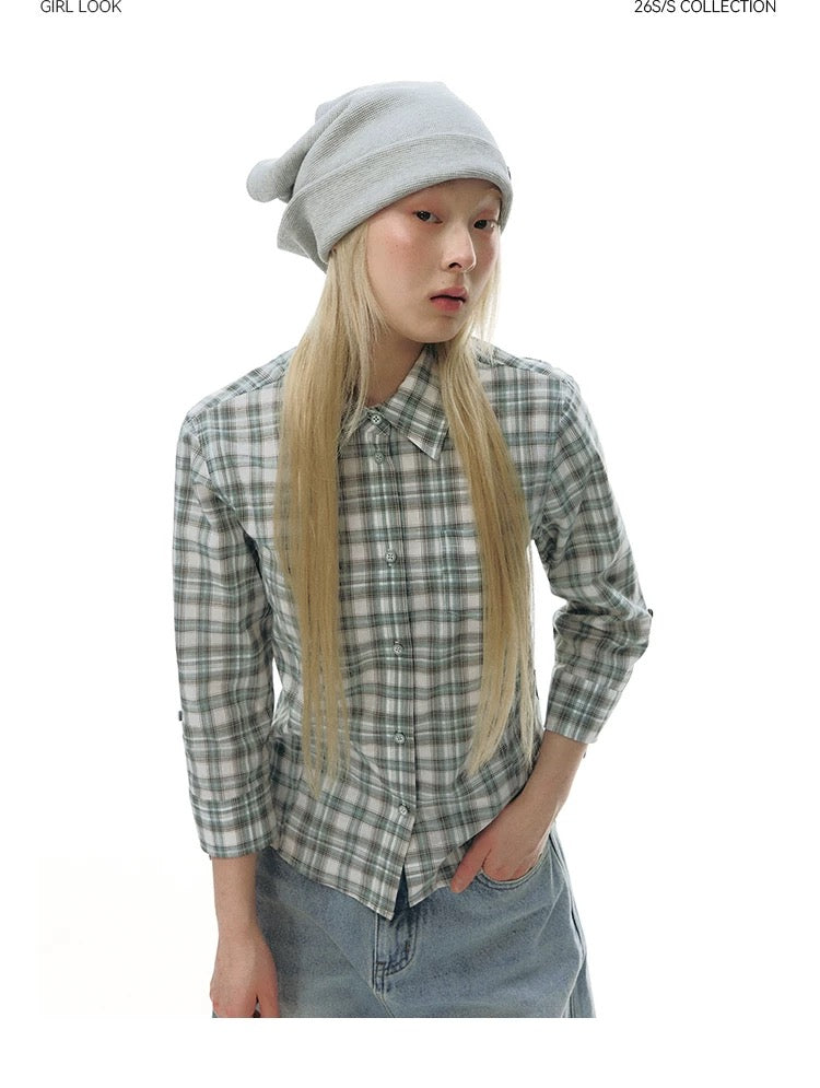 LAPEL PLAID COTTON SHIRT