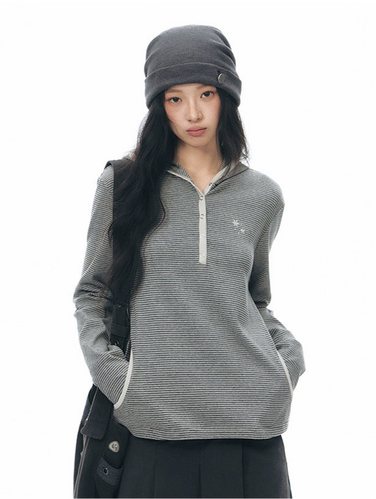 STRIPED HENLEY HOOD TOP