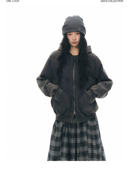 PLAID-TAB HOODED ZIP