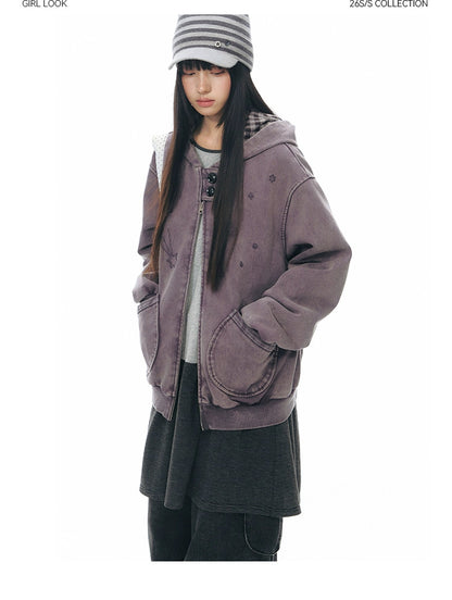 PLAID-TAB HOODED ZIP